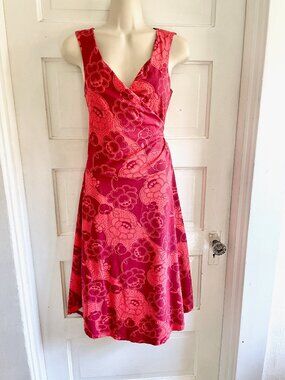Blue Platypus Red Floral Cotton Modal Knit Faux Wrap Dress M